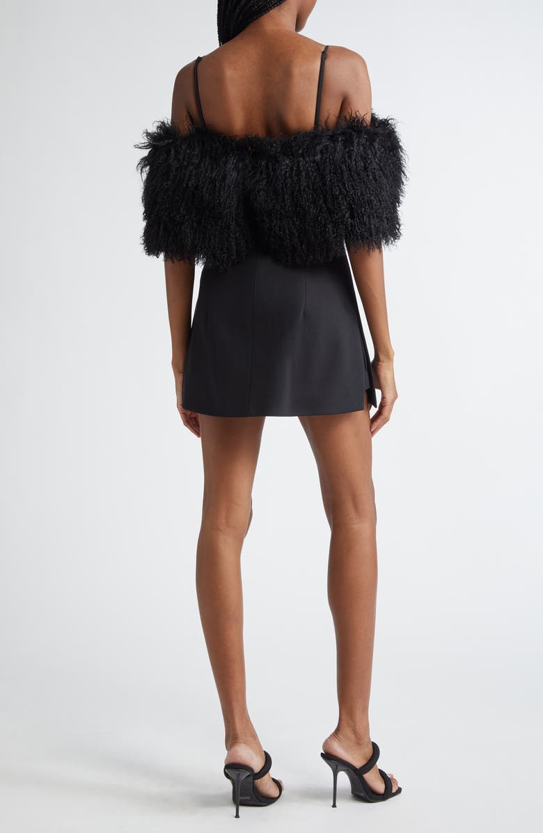 Alexander Wang Convertible Minidress with Genuine Shearling Stole, Alternate, color, 