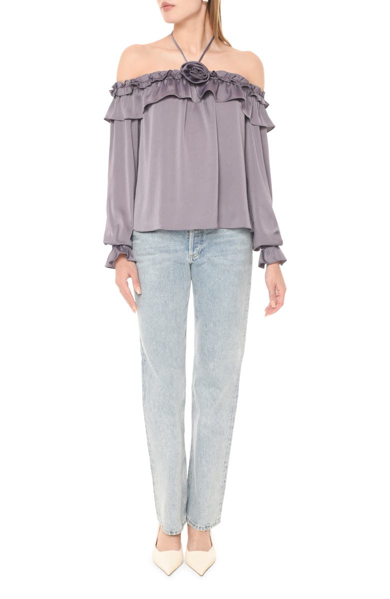 WAYF Head Over Heels Rosette Cold Shoulder Halter Top, Alternate, color,