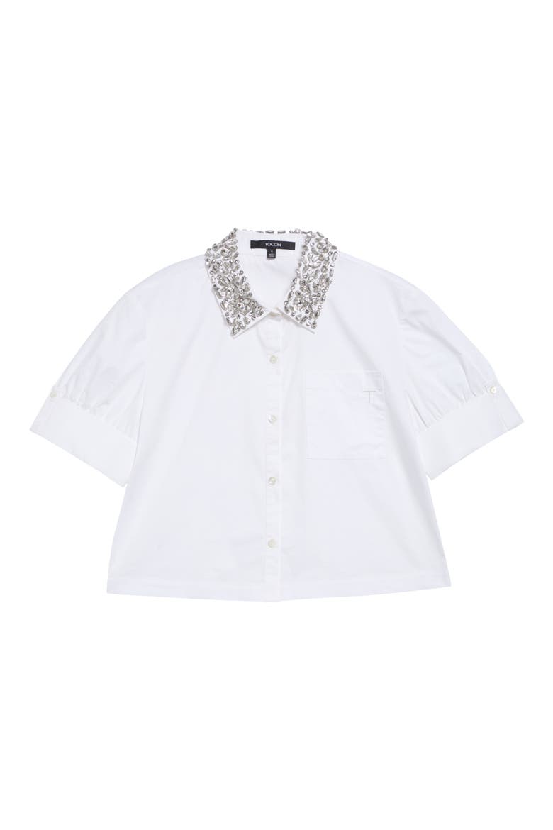 Zadie Rhinestone Collar Stretch Poplin Button-Up Shirt, Alternate, color, OPTIC
