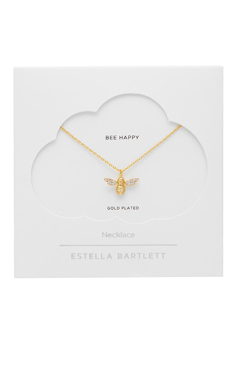 Estella Bartlett Sparkle Wings Bee Pendant Necklace, Alternate, color, Gold Plated