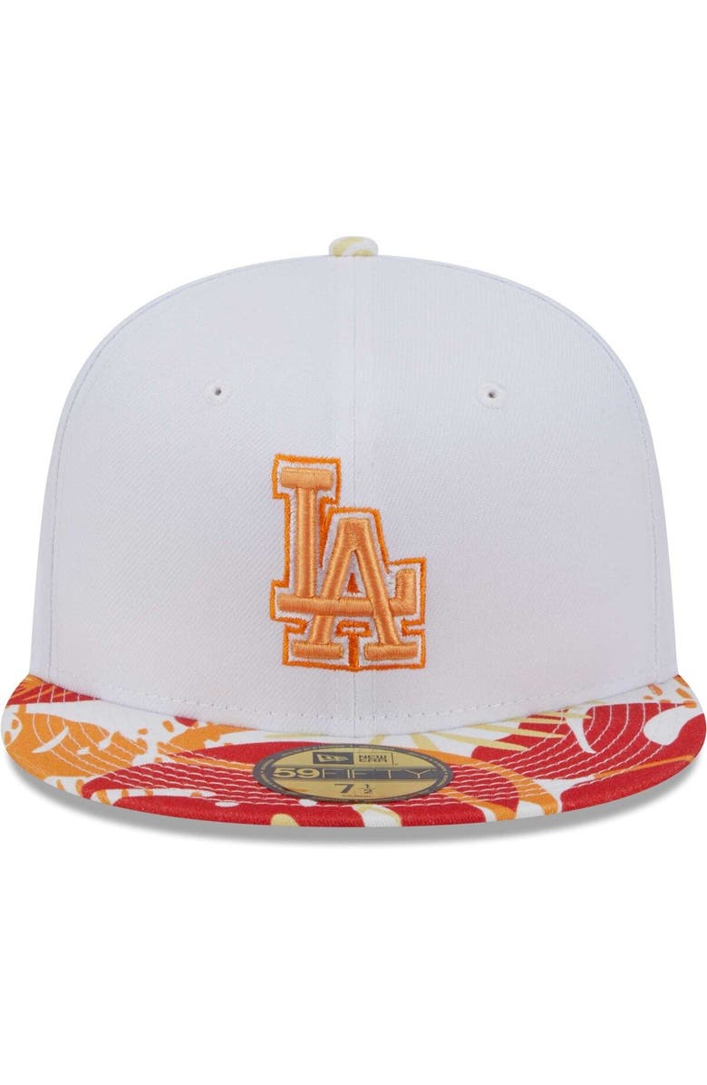 New Era Men's New Era White/Orange Los Angeles Dodgers Flamingo 59FIFTY Fitted Hat, Alternate, color, 