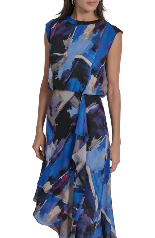 Dkny Sleeveless Asymmetric Midi Dress In Multi