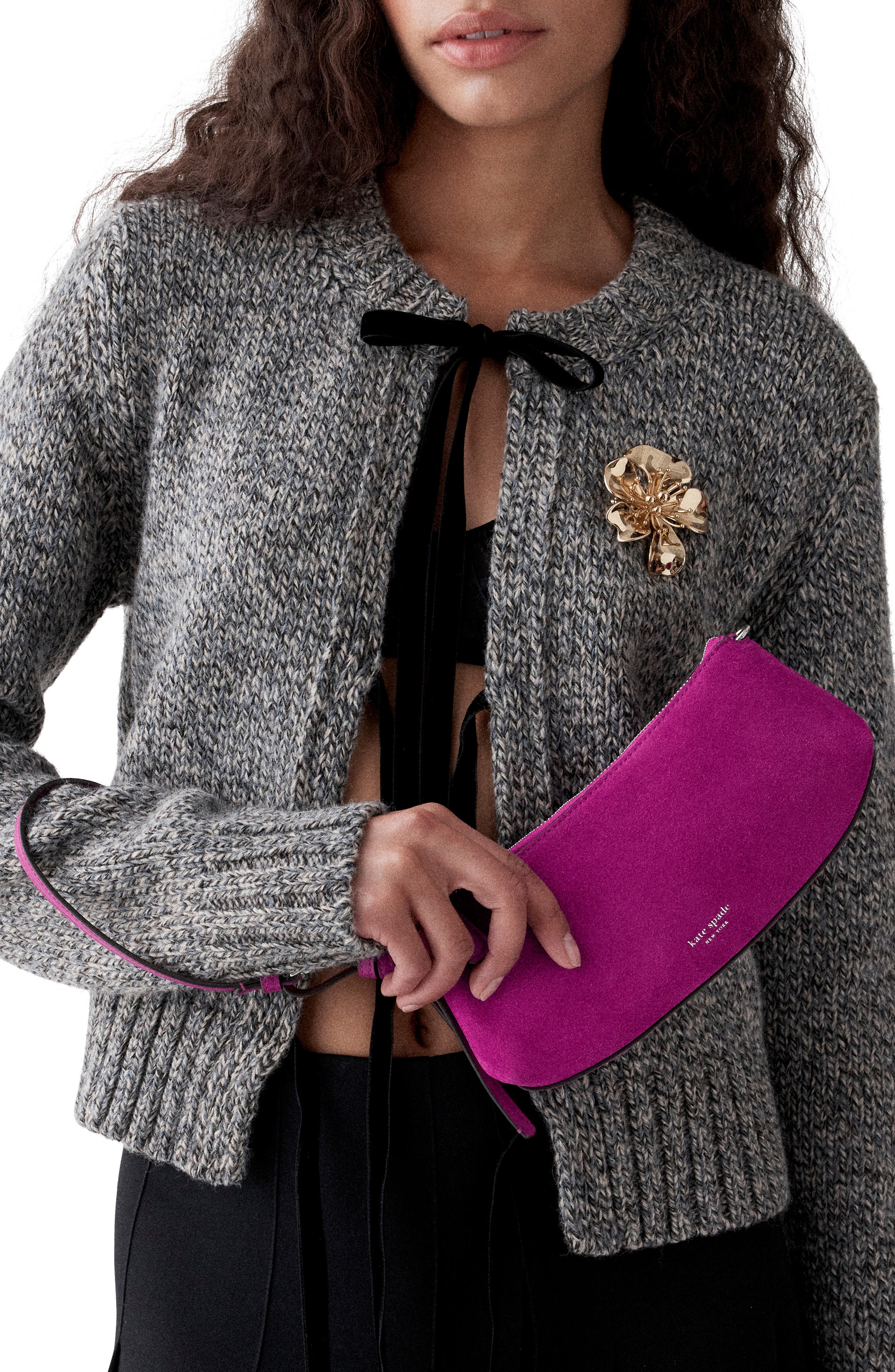 loop suede pochette bag, Alternate, color, BEET