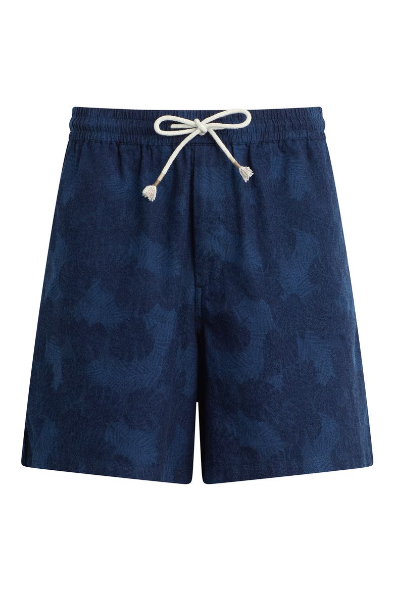 Cabana Leaf Print Drawstring Shorts, Alternate, color, DARK INDIGO