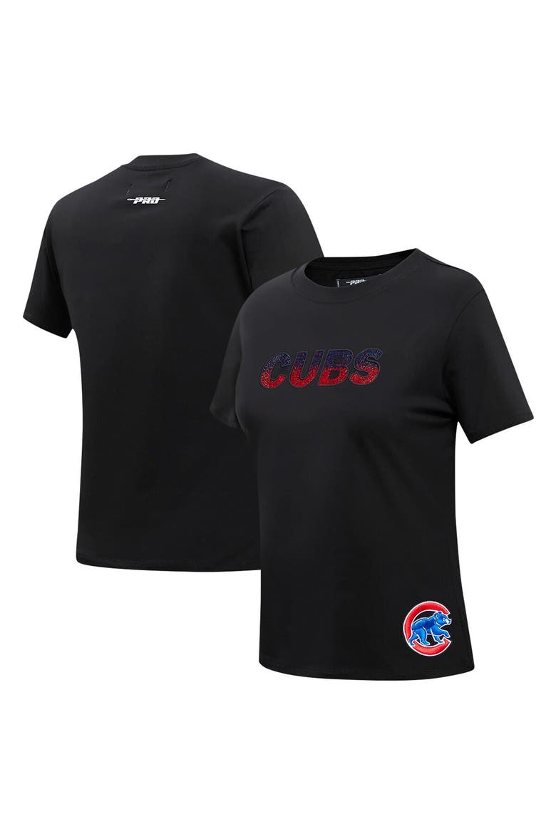 Women's Pro Standard  Black Chicago Cubs Rhinestone Slim Fit T-Shirt, Main, color, Black