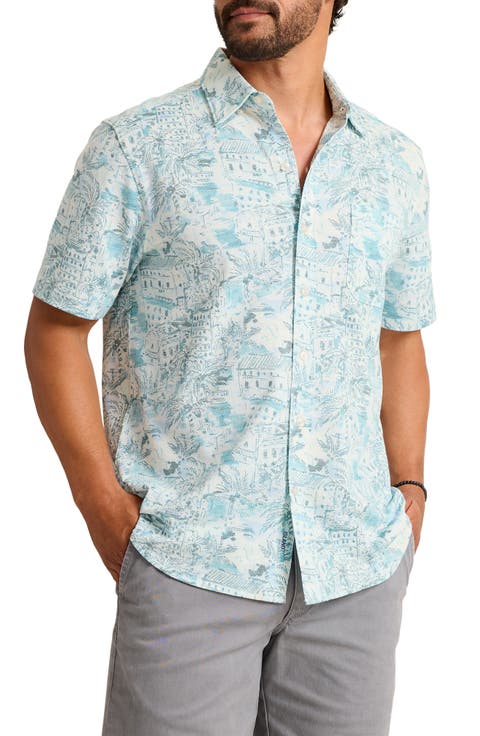 San Lucio Tides Villa Vista IslandZone® Knit Short Sleeve Cotton Blend Button-Up Shirt