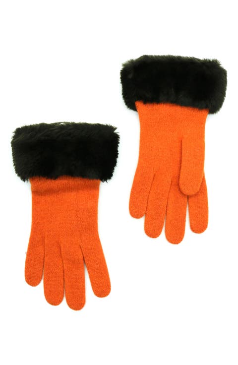 Wool Blend Gloves with Faux Fur Trim