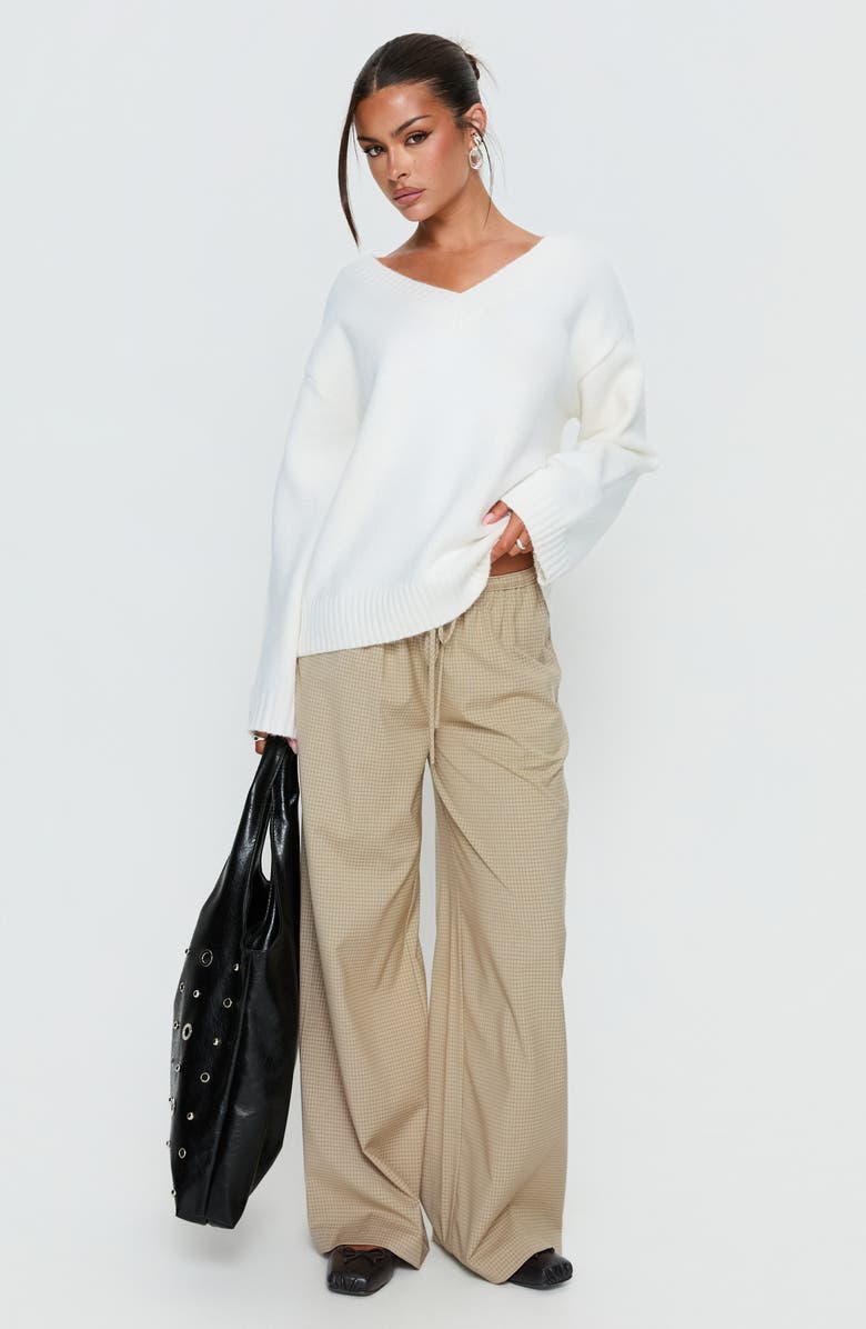 Princess Polly Ketrina Plaid Wide Leg Drawstring Pants, Alternate, color, Beige Plaid