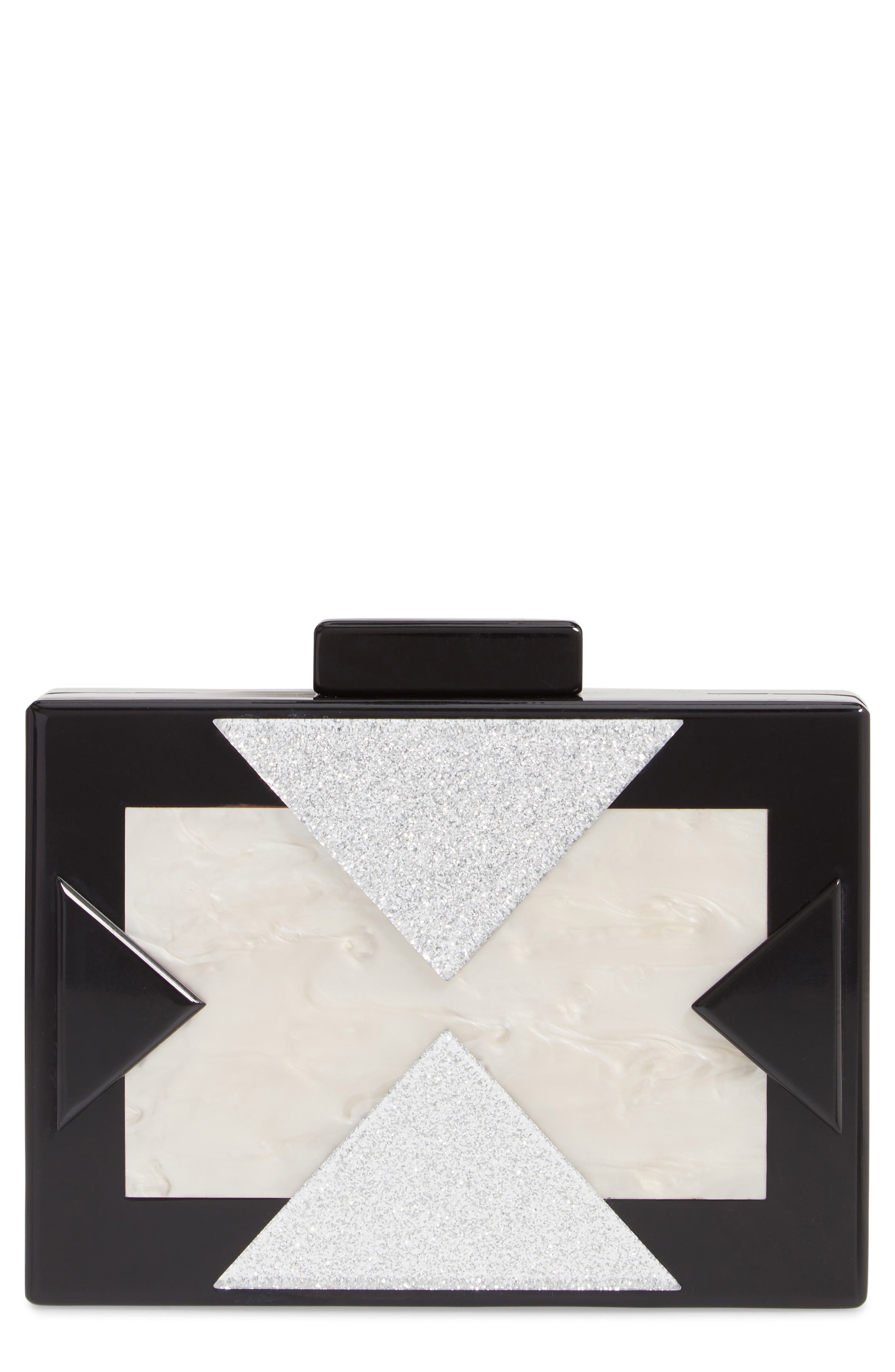 Like Dreams Geo Glitter Box Clutch, Main, color, 