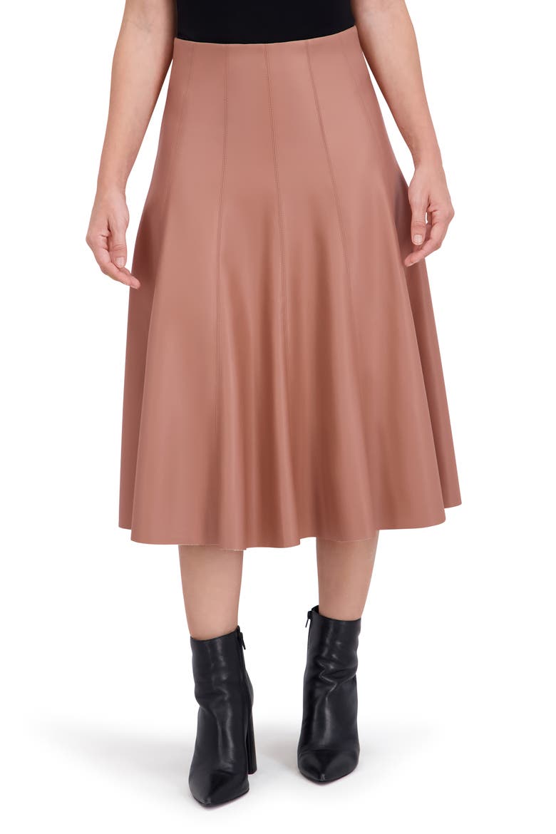 Supersoft Faux Leather Flounce Midi Skirt, Main, color, MOCHA