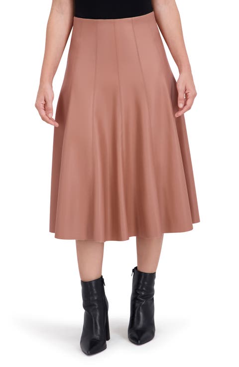 Supersoft Faux Leather Flounce Midi Skirt