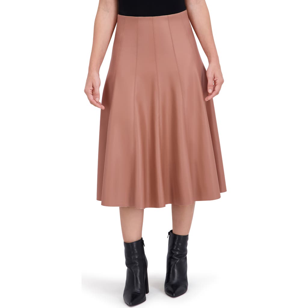 Ookie & Lala Supersoft Faux Leather Flounce Midi Skirt In Brown