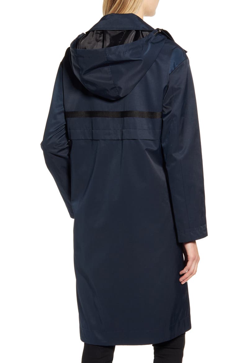 Long Hooded Raincoat, Alternate, color, DARK NAVY