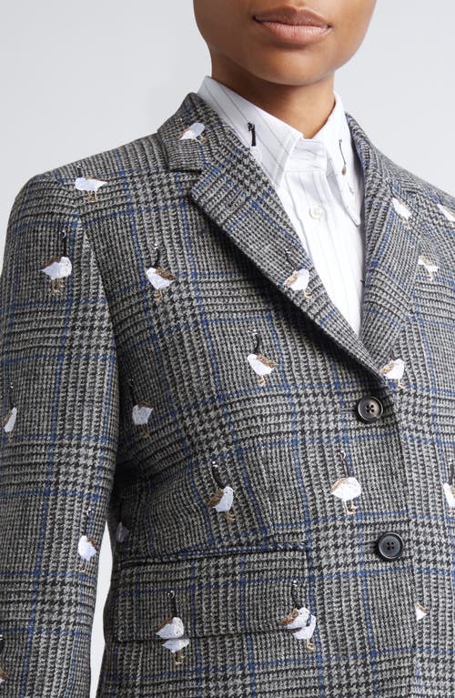 Thom Browne Prince Of Wales Hunting Goose Fit 3 High Armhole Wool Tweed Sport Coat In Gray