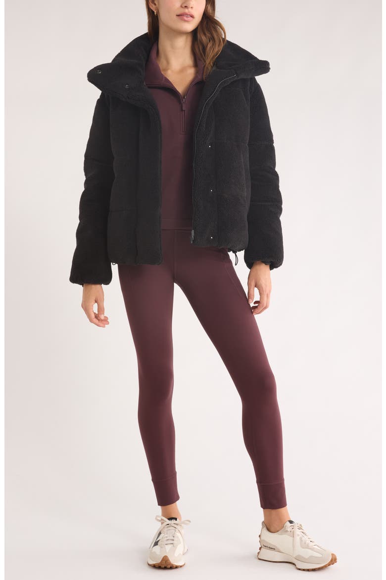 Faux Shearling Puffer Jacket, Alternate, color, BLACK