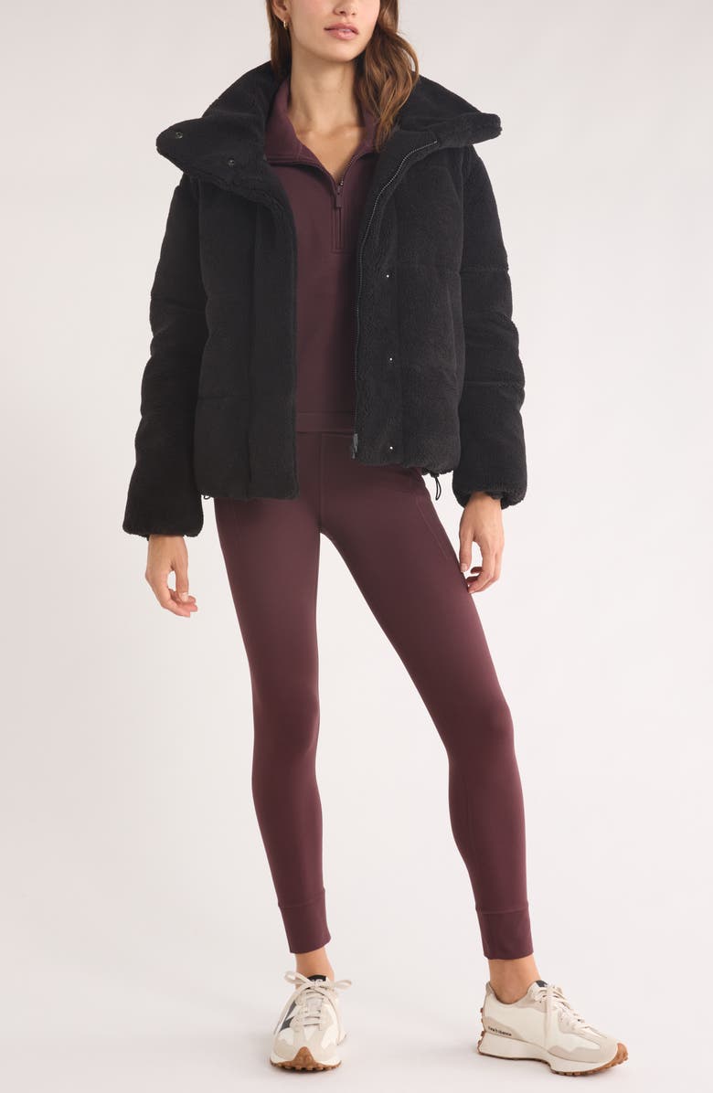 Zella Faux Shearling Puffer Jacket, Alternate, color, Black