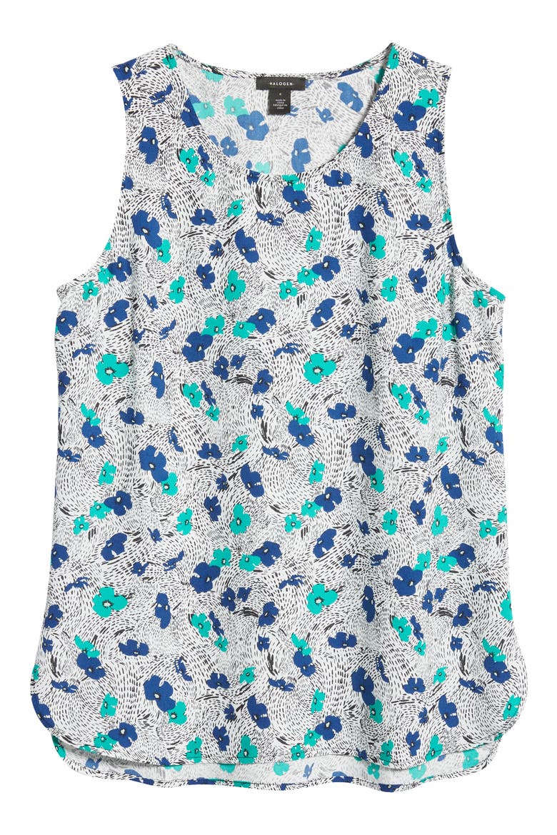 Scoop Neck Woven Shell, Alternate, color, IVORY- BLUE FLORAL