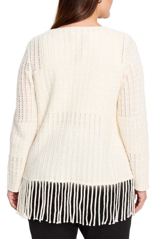 Nic + Zoe Nic+zoe Beach Walk Open Stitch Fringe Sweater In Classic Cream