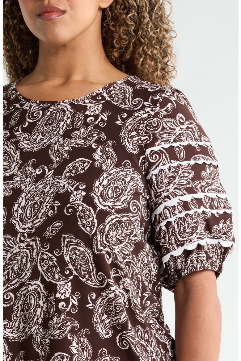 Rickrack Puff Sleeve Top, Alternate, color, FUDGE / WHITE SAND MULTI