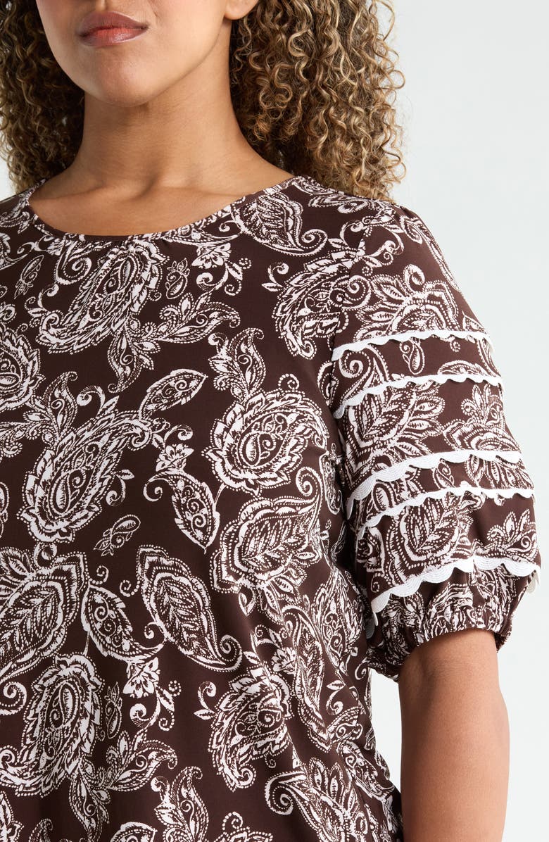 Jones New York Rickrack Puff Sleeve Top, Alternate, color, Fudge / White Sand Multi