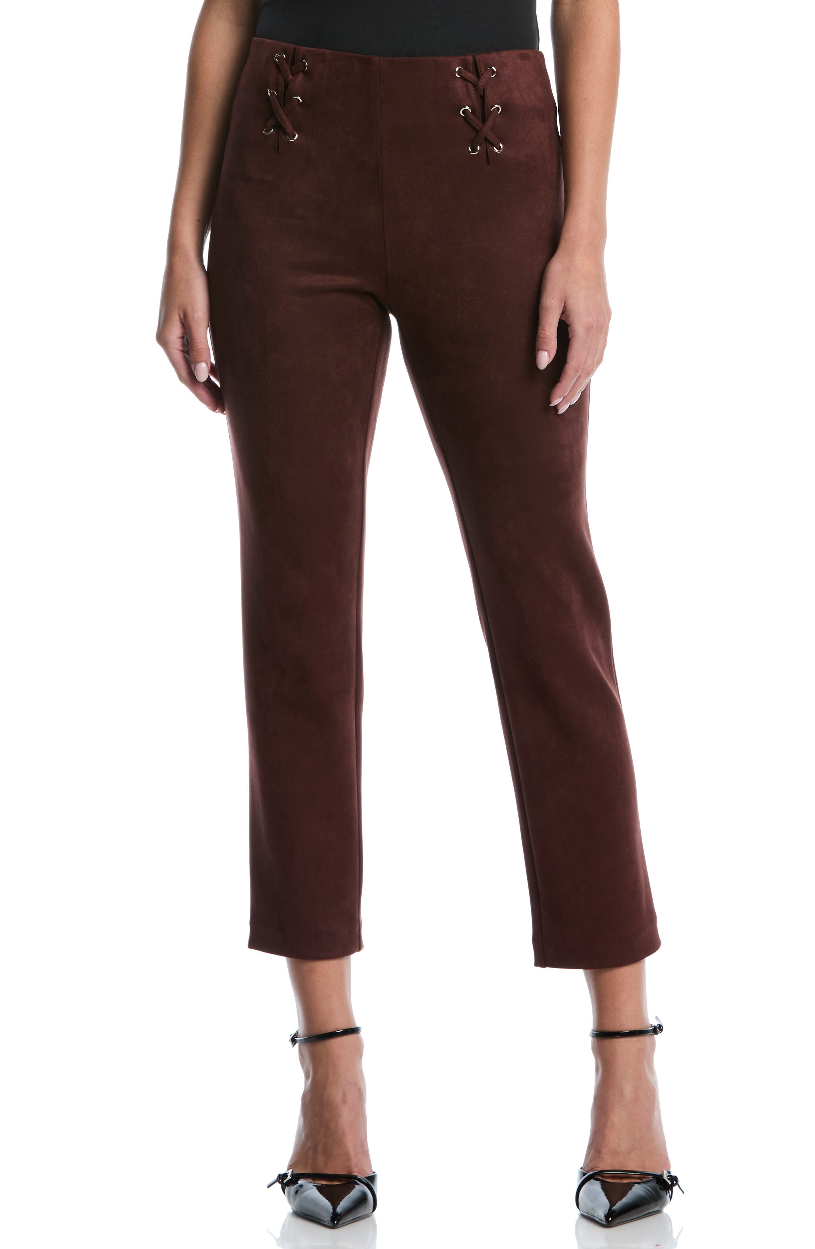 Lace-up Faux Suede Ankle Pants