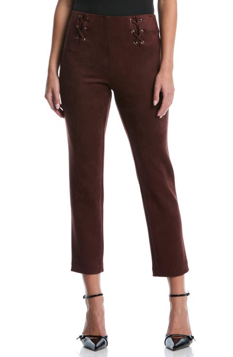 Lace-up Faux Suede Ankle Pants