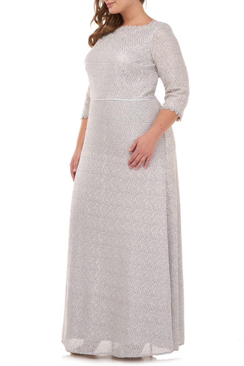 Metallic Lace A-Line Gown, Alternate, color, SILVER