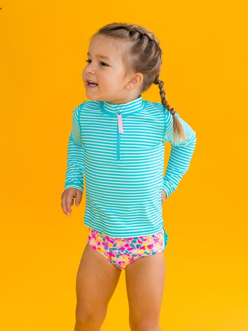 Rufflebutts Toddler Girls Upf50+ Long Sleeve Zipper Rash Guard 2-piece In Vibrant Neon