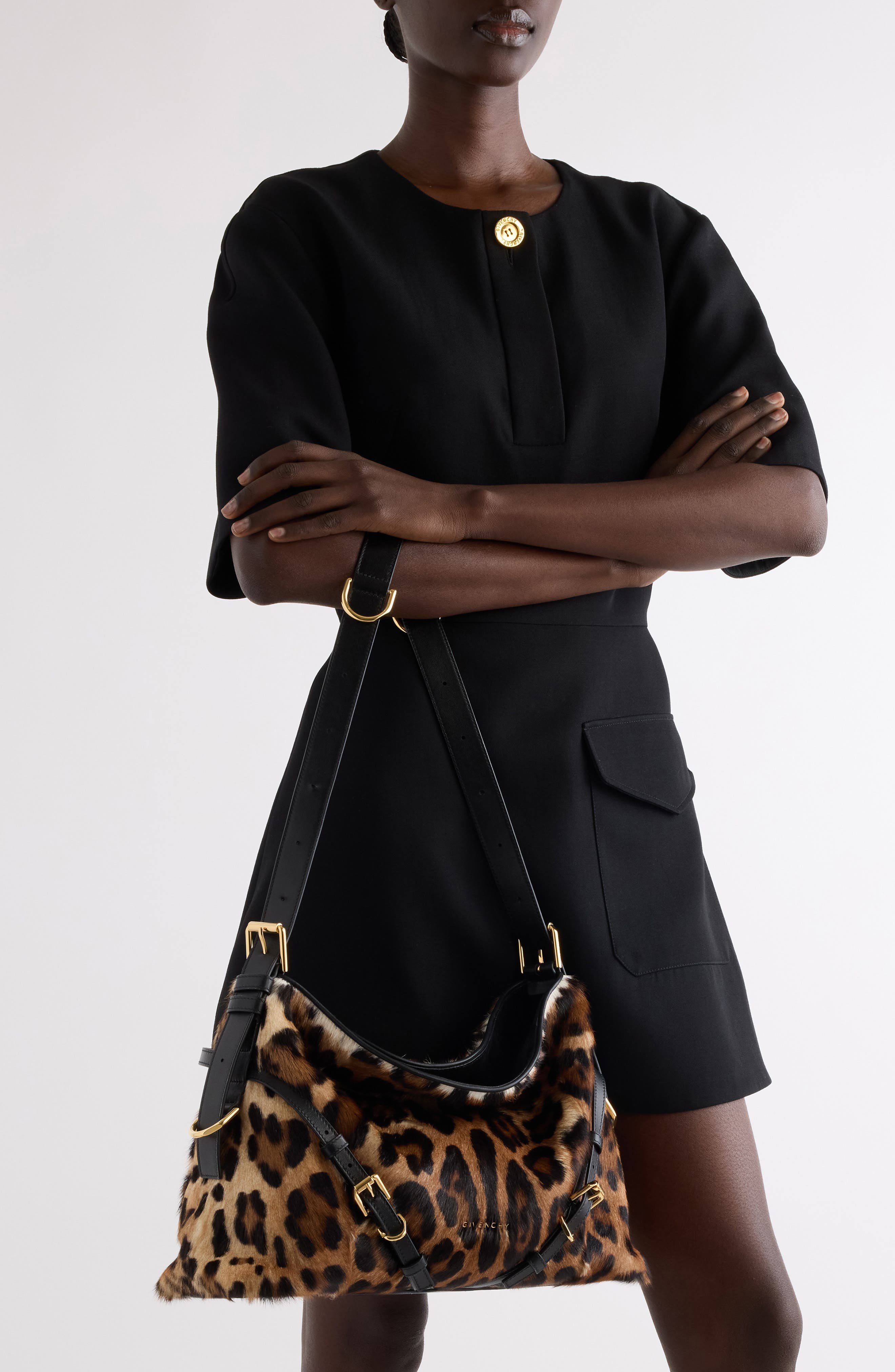 Givenchy Medium Voyou Genuine Calf Hair Hobo Bag, Alternate, color, Black/ Beige