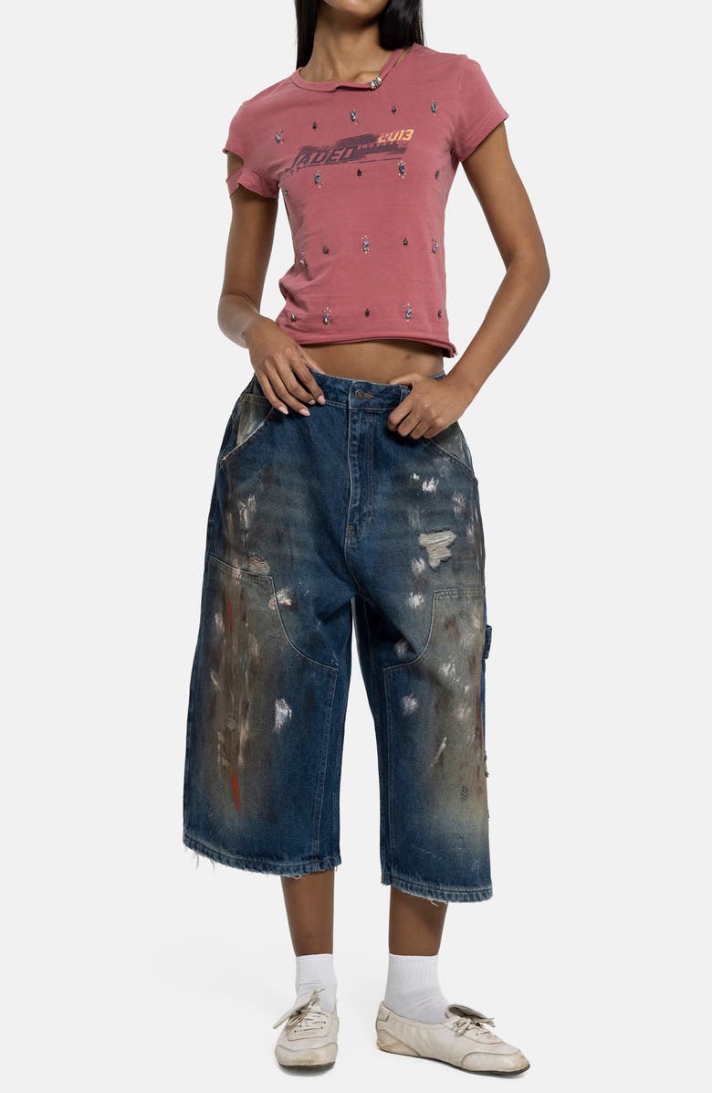 JADED LONDON Distressed Jewel Crop T-Shirt, Alternate, color, Red