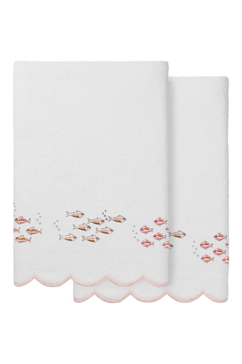Fish School Scallop 2-Piece Bath Towel Set, Main, color, WHITE/ PINK