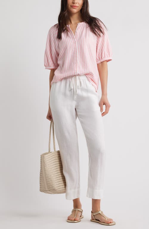 Caslonr Caslon(r) Stripe Linen Blend Puff Sleeve Top In Pink- White Brianne Stripe