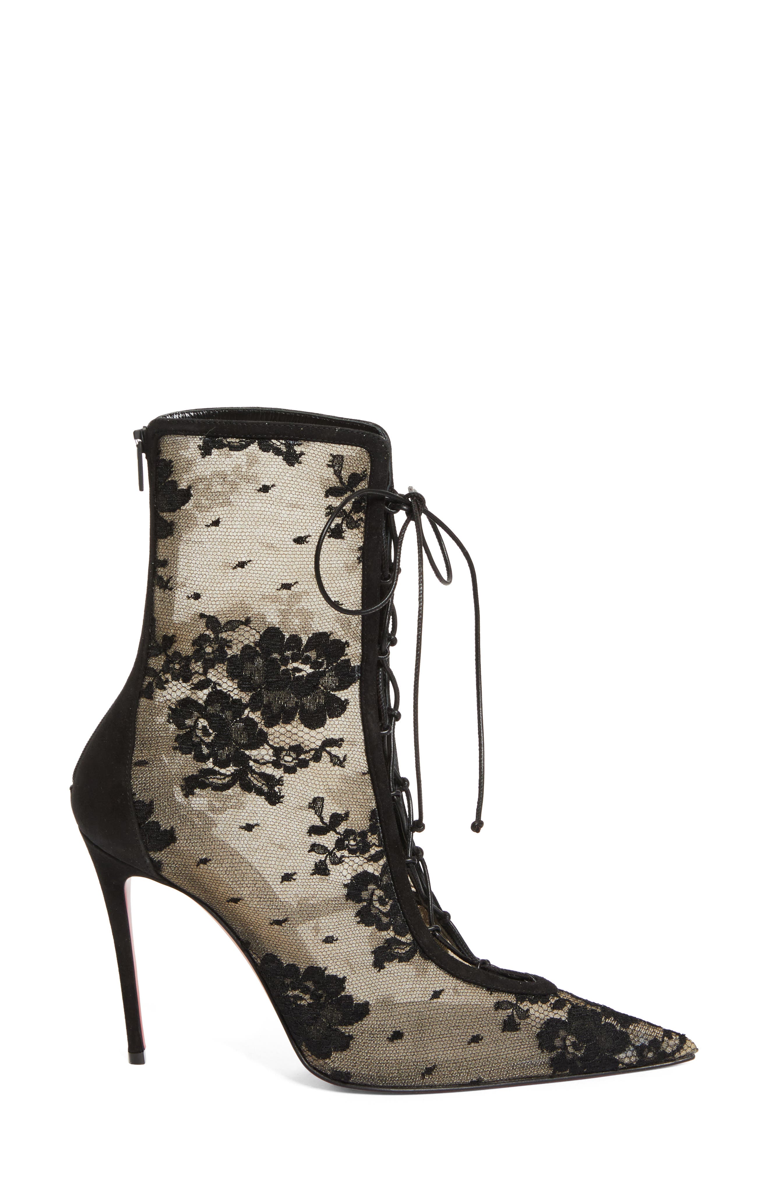 Christian Louboutin Lace Bootie, Alternate, color, Black