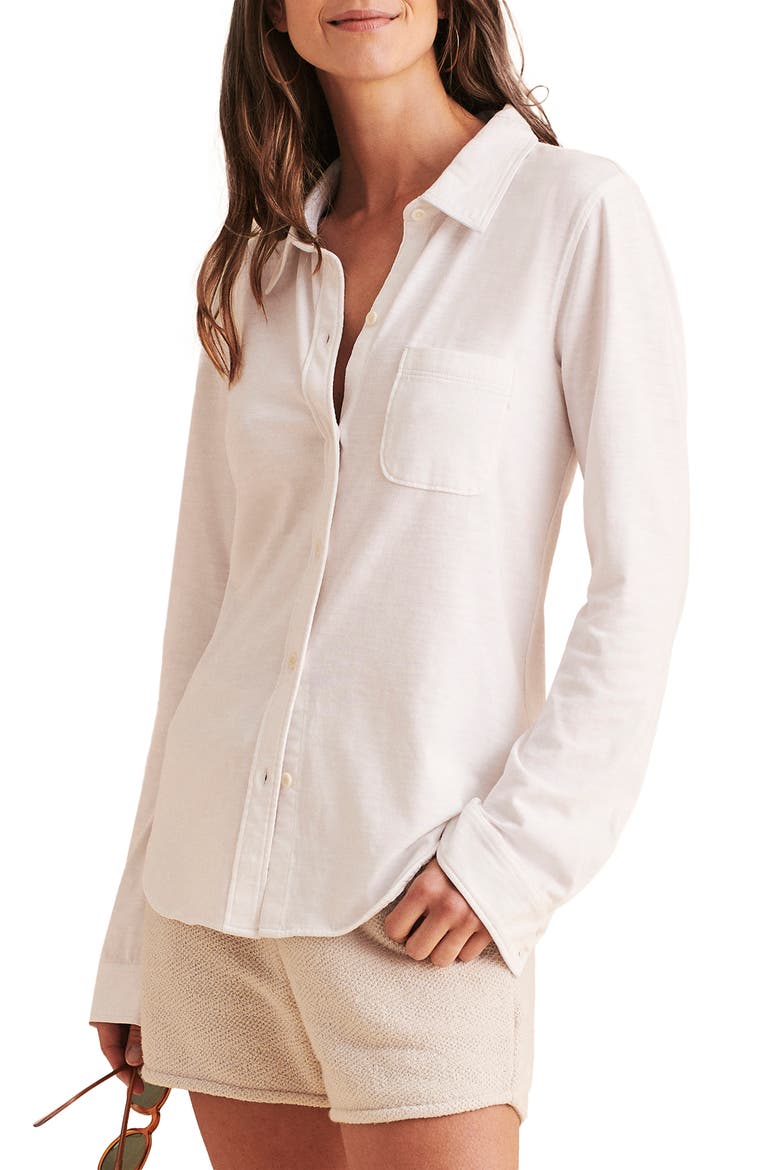 Brand Seasons Organic Cotton Knit Button-Up Shirt, Alternate, color, MAJOLICA BLUE