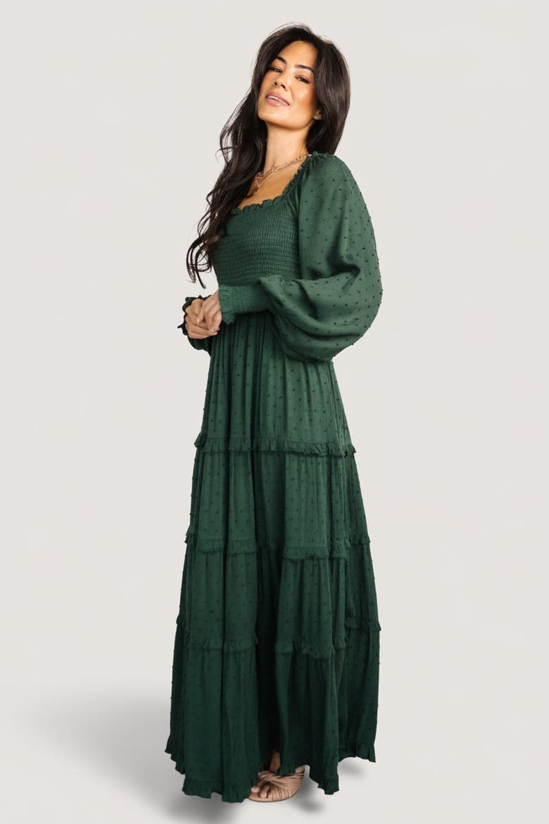 Amanda Smocked Dotted Maxi Dress, Alternate, color, Evergreen
