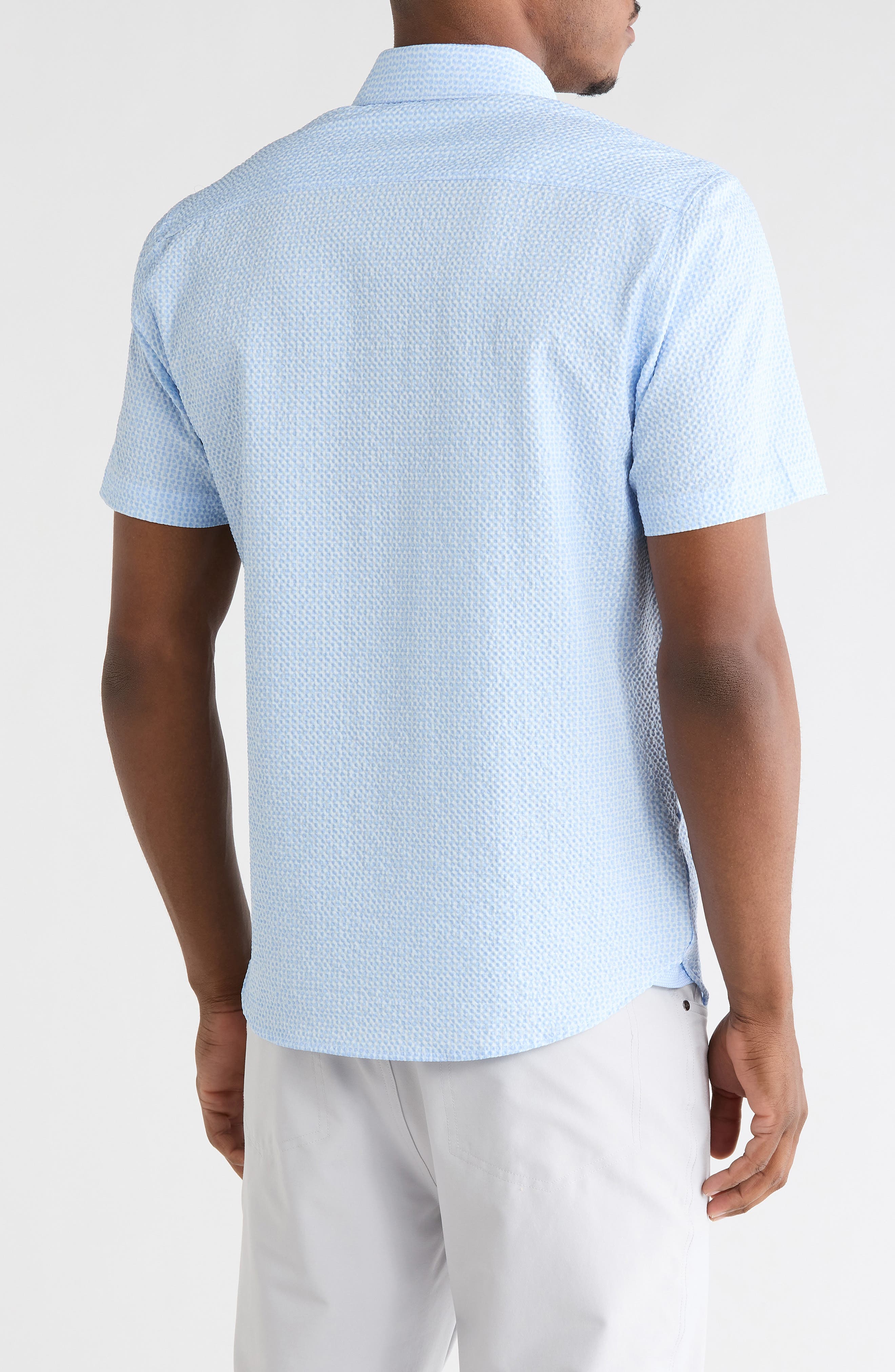 Dot Short Sleeve Seersucker Button-Down Shirt - image 2