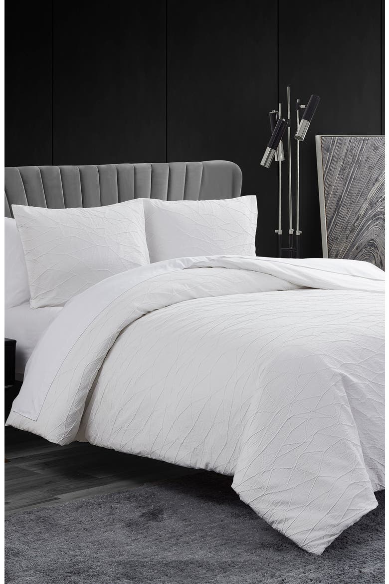 Abstract Crinkle Duvet & Shams Set, Alternate, color, OFF WHITE