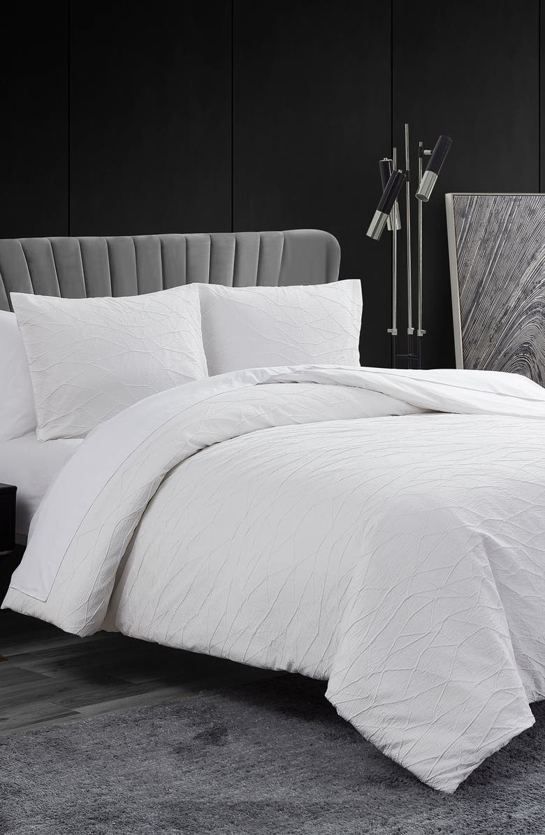 Vera Wang Abstract Crinkle Duvet & Shams Set, Alternate, color, Off White