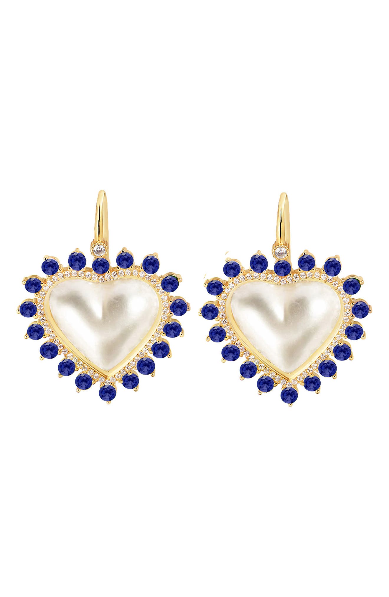 GABI RIELLE 14K Gold Plated Sterling Silver CZ Halo Mother-of-Pearl Heart Drop Earrings