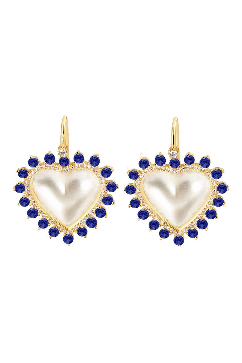 14K Gold Plated Sterling Silver CZ Halo Mother-of-Pearl Heart Drop Earrings, Main, color, GOLD
