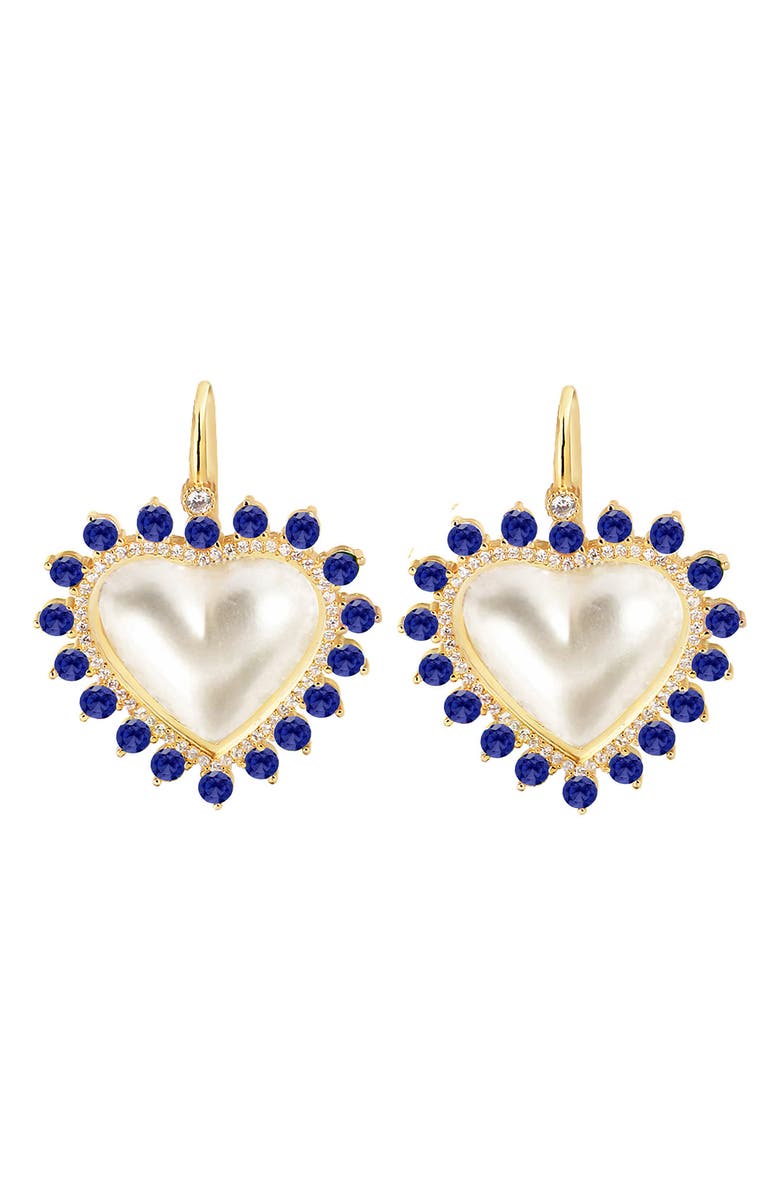 GABI RIELLE 14K Gold Plated Sterling Silver CZ Halo Mother-of-Pearl Heart Drop Earrings, Main, color,