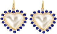 GABI RIELLE 14K Gold Plated Sterling Silver CZ Halo Mother-of-Pearl Heart Drop Earrings