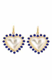 GABI RIELLE 14K Gold Plated Sterling Silver CZ Halo Mother-of-Pearl Heart Drop Earrings