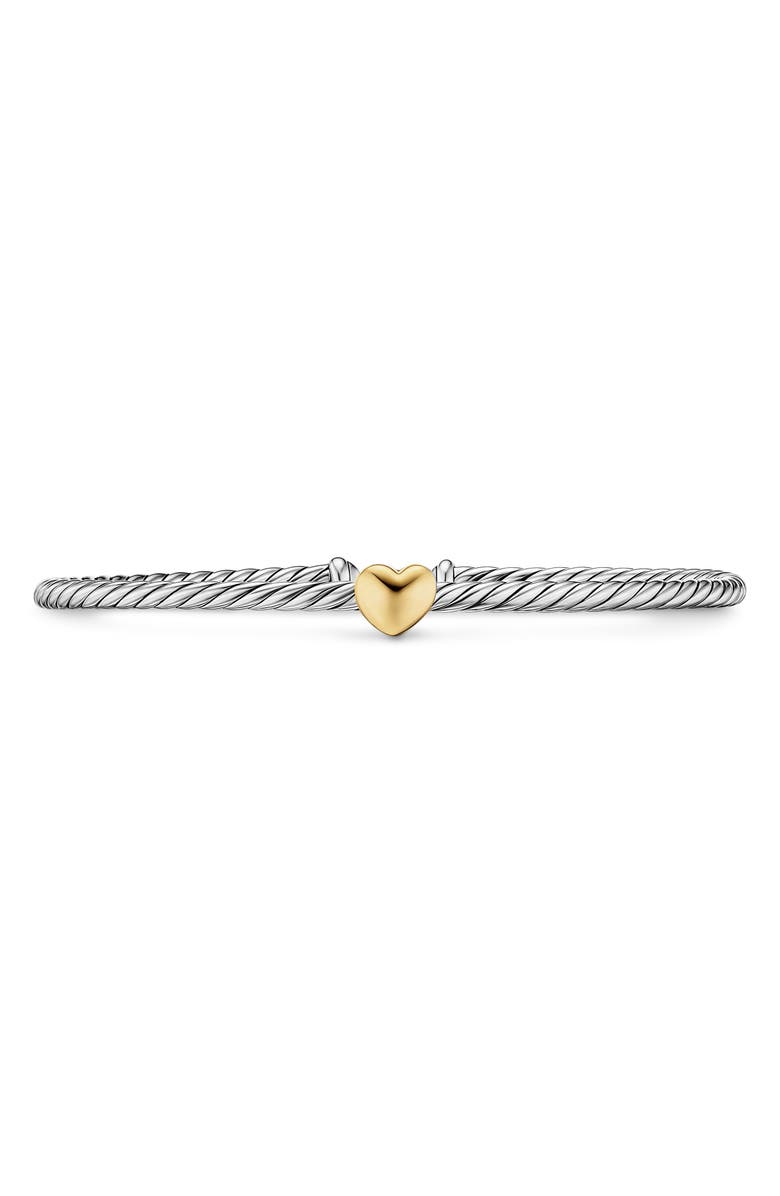 David Yurman 2.6mm Micro Cable Flex<sup>®</sup> Heart Bracelet, Main, color, Silver
