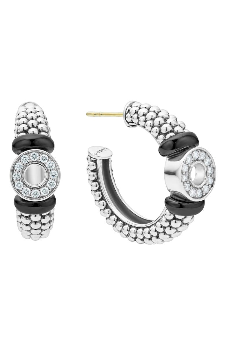 LAGOS Black Caviar Diamond Huggie Hoop Earrings, Main, color,