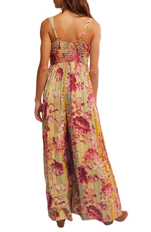 Free People Melrose Smocked Wide Leg Jumpsuit In Warm Combo