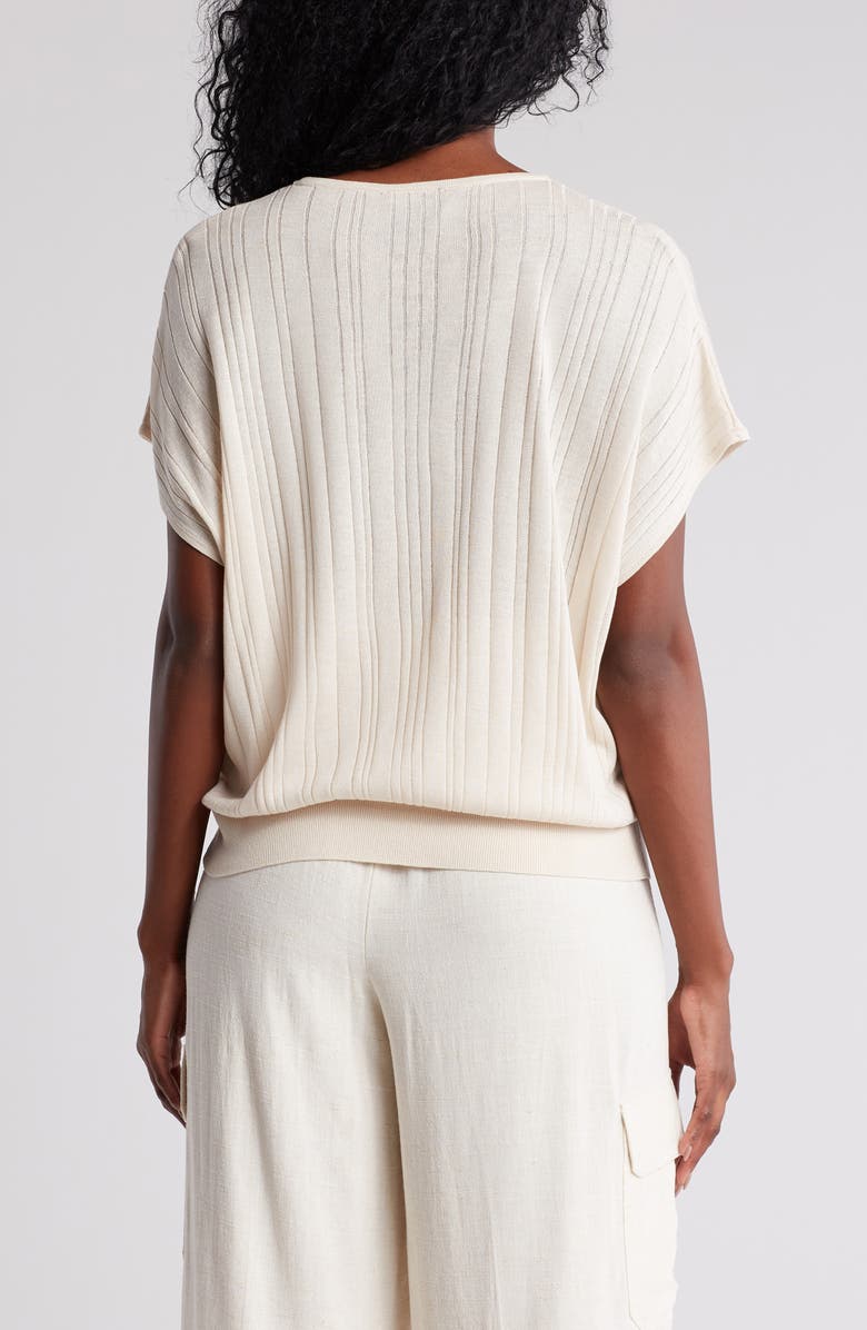 Adrianna Papell V-Neck Vertical Rib Sweater, Alternate, color, Barley