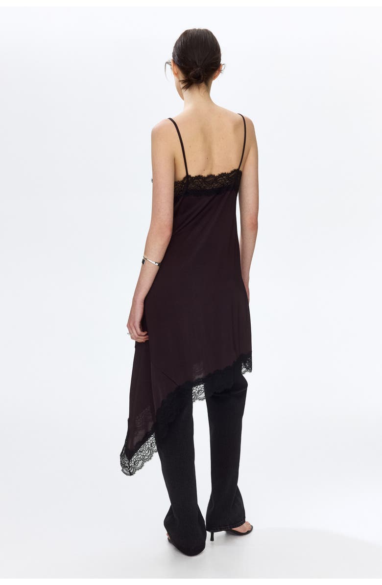 H&M Lace-trimmed slip dress, Alternate, color, Dark Brown/Black