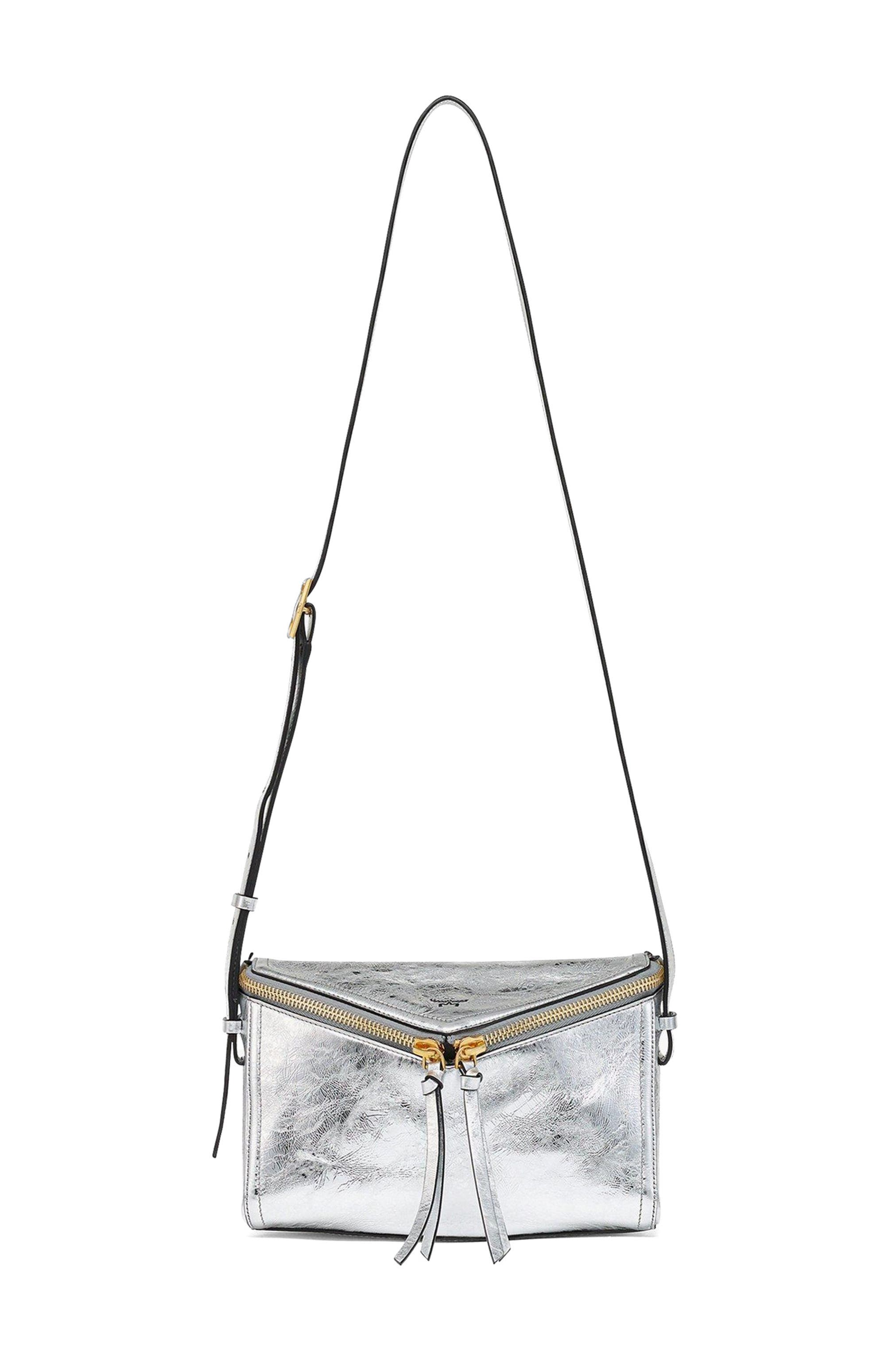 MCM Diamant 3D Shoulder Bag in Metallic Calf Leather, Alternate, color, Silver