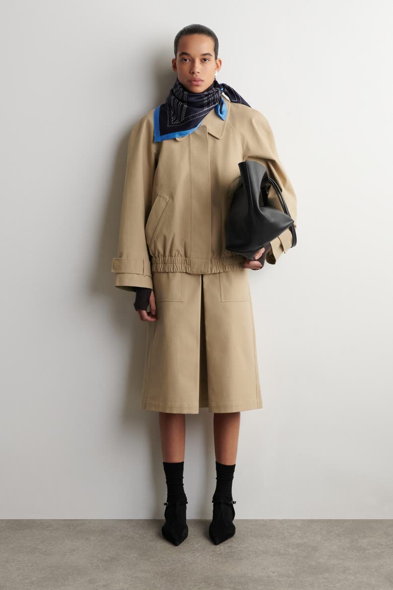 Rounded Cotton Blouson Jacket, Main, color, BEIGE